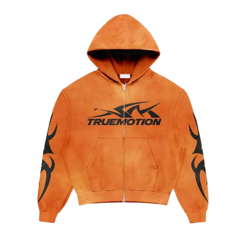 Core Zip Hoodie Set de TRUEMOTION en color naranja con diseño de logotipo y detalles en las mangas.