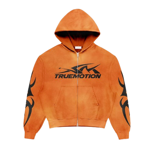 Core Zip Hoodie Set de TRUEMOTION en color naranja con diseño de logotipo y detalles en las mangas.